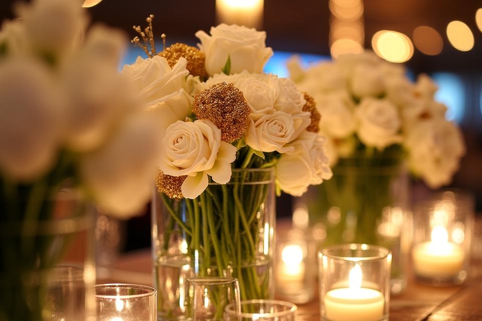 New Year's Eve yacht party with gold-dipped roses and champagne-themed decor