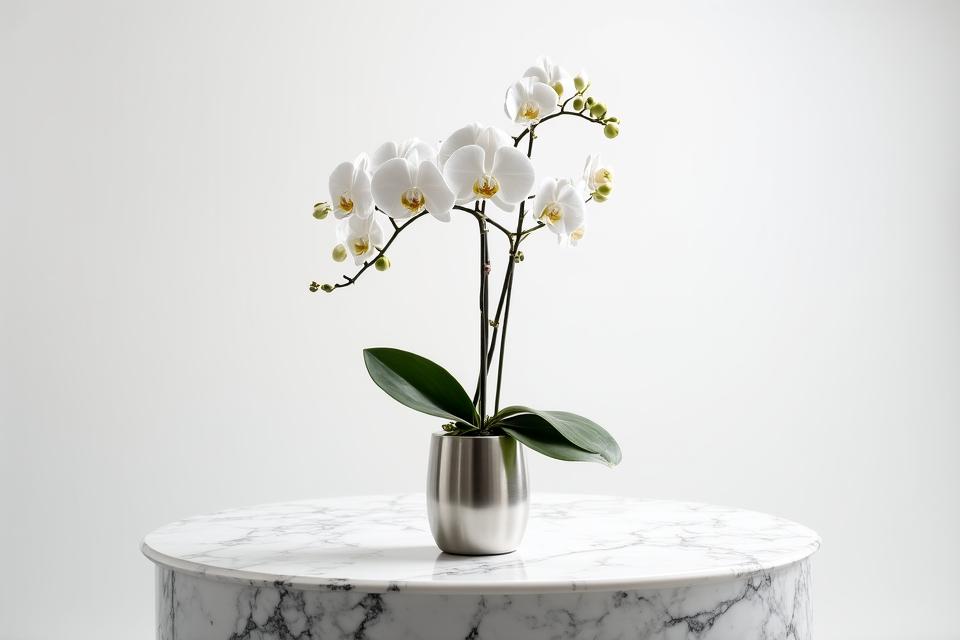 High-end luxury brand product launch on a yacht with minimalist orchid displays